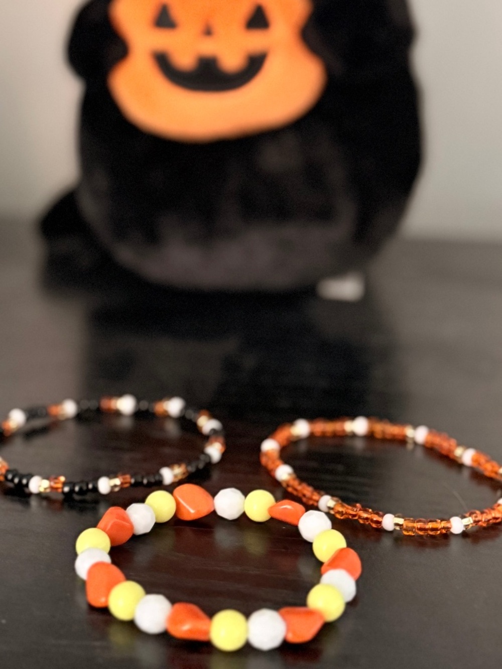 Halloween Candy Corn Beaded Bracelets Set of 3 5cm - 7cm